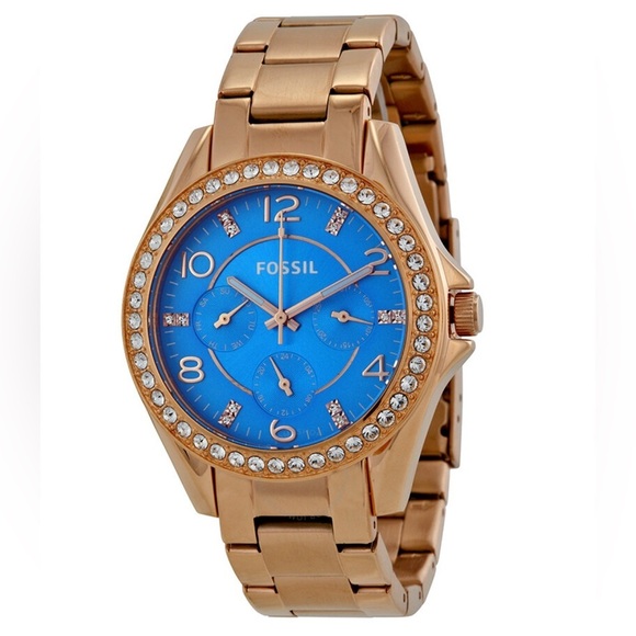 FOSSIL Riley Multi-Function Blue Dial Rose Gold-tone Ladies Watch - Picture 1 of 8